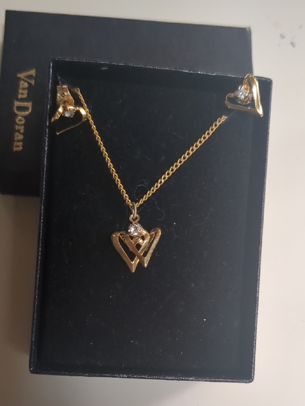 Gold Heart Pendant Necklace and Stud Earrings Set